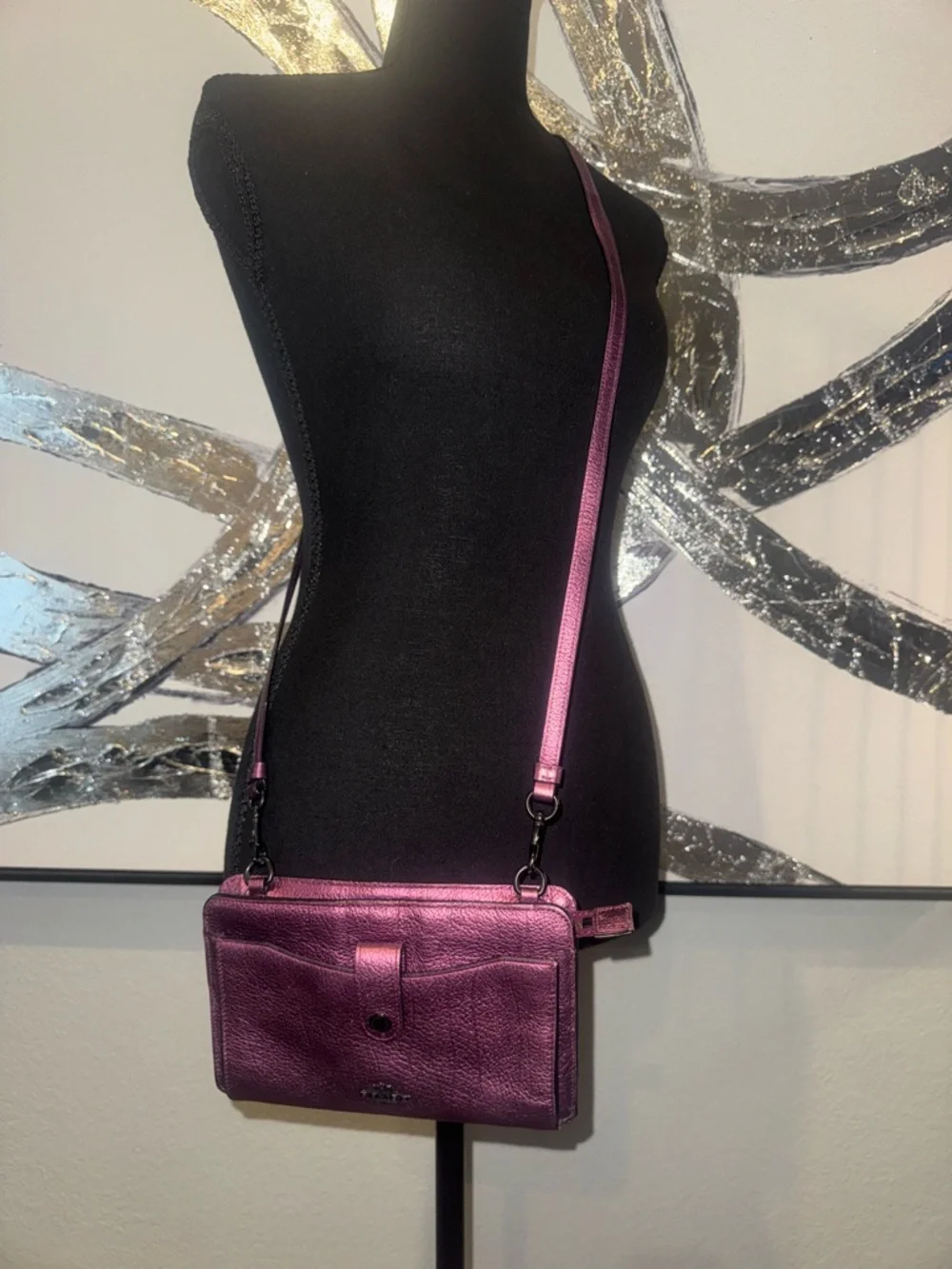 COACH Metallic Plum Crossbody Wallet - Picture 3 of 10
